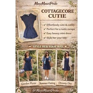 COTTAGECORE‎ CUTIE Lila Rose Space Dye Knit Mini Dress Navy Blue Cuffed Sleeve M